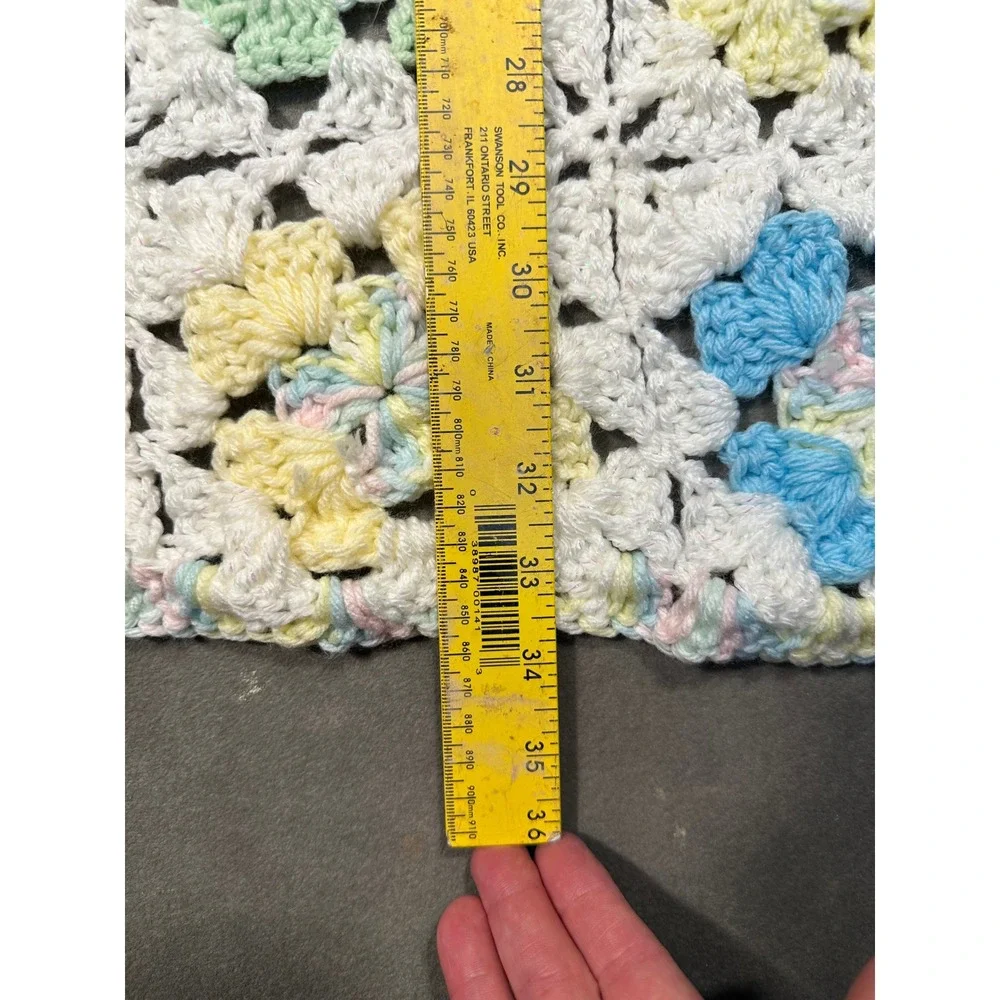 Handmade Crochet Baby Blanket Pastel Floral‎ Granny Square White Multi 30x34